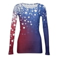 thumbnail image 5 of Women's Casual Fashion Round Neck Independence Day Print Long Sleeve Ribbed Top Royal Blue 2XL, 5 of 6