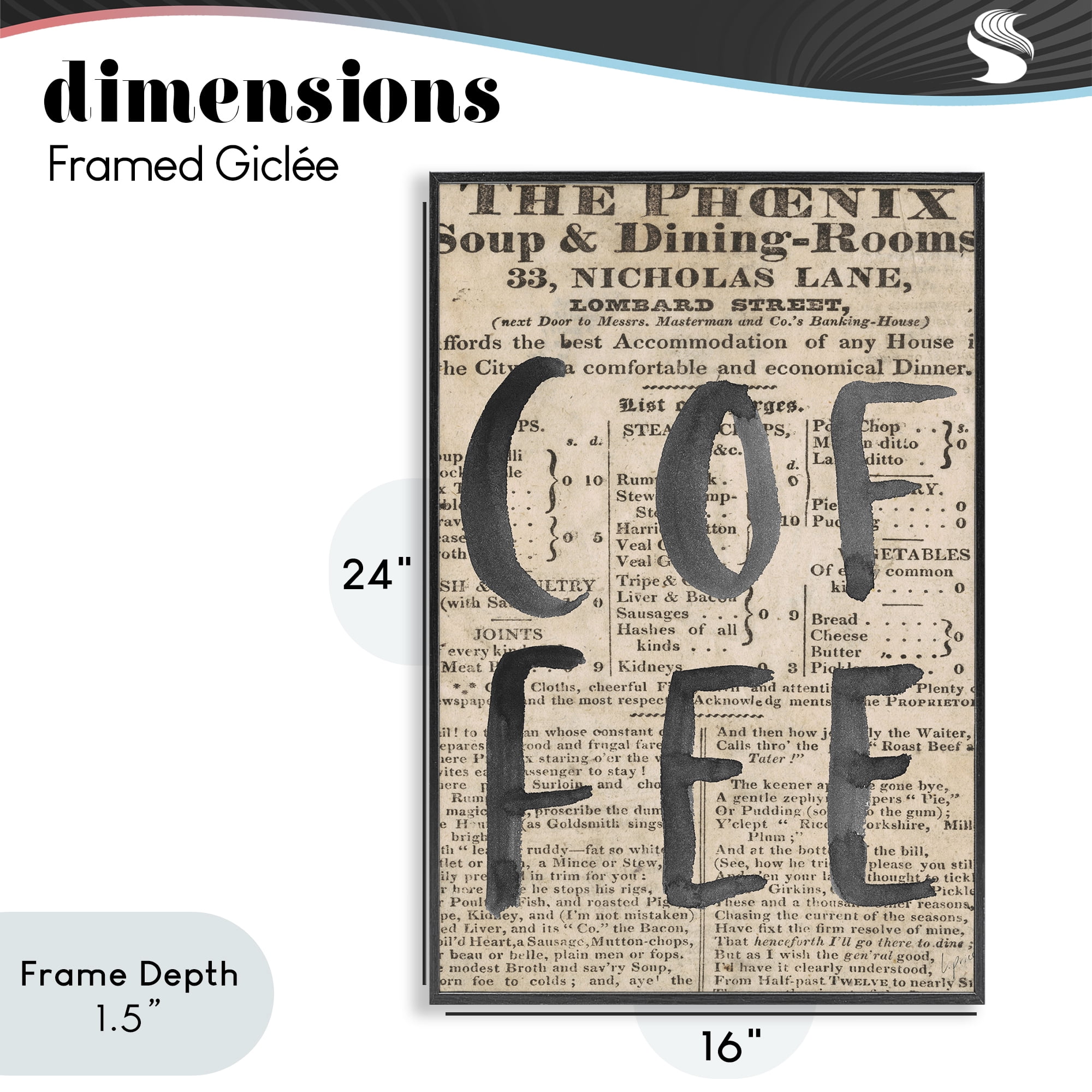 Stupell Industries Vintage Coffee Newspaper Black Framed Giclee Art, design by Lucille Price