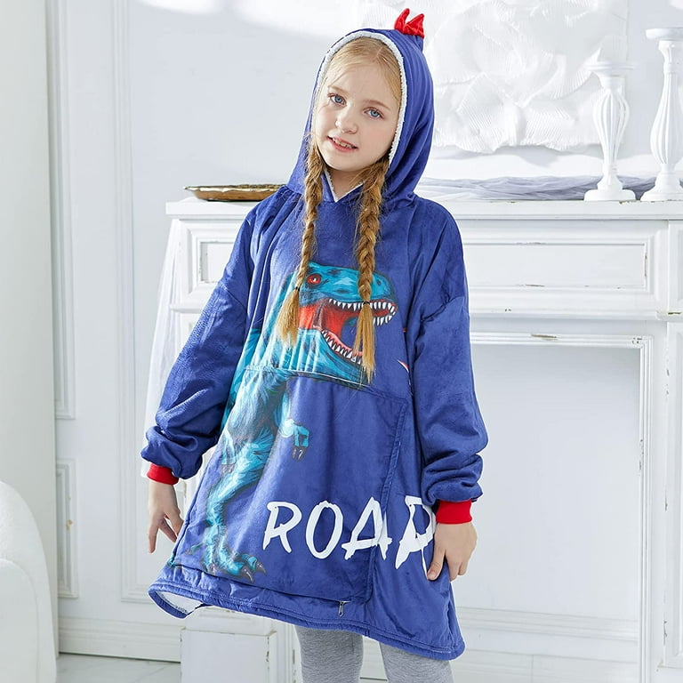 Blanket Sweatshirt for Kids Unicorn Oversized Hoodie Blankets Wearable Blanket Sweater with Super Warm Sherpa Soft Fleece with Pockets for Child Girls