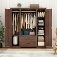 thumbnail image 6 of 70" Large Farmhouse 4 Door Wardrobe Armoire Closet with 2 Storage Large Drawers & 5 Storage Cabinet, Barn Door Storage Wardrobe w/Hanging Rod & Adjustable Shelves for Bedroom(Rustic Brown-70"), 6 of 8