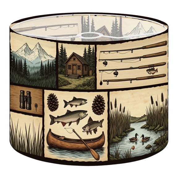Linen Drum Lampshades Rustic Cabin Fishing Adventure Canoe Mountains Wildlife 13"x13"x10" Light Shade for Table Lamps Floor Lamp Shades Lampshade Replacement Assembly Required