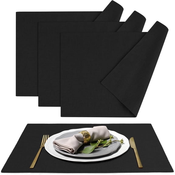 Cloth Placemats Set of 4, Washable Thick Faux Linen Place Mats Heat Resistant Double Layer Table Mats for Dining Kitchen Indoor Outdoor Use - 13x19 Inch