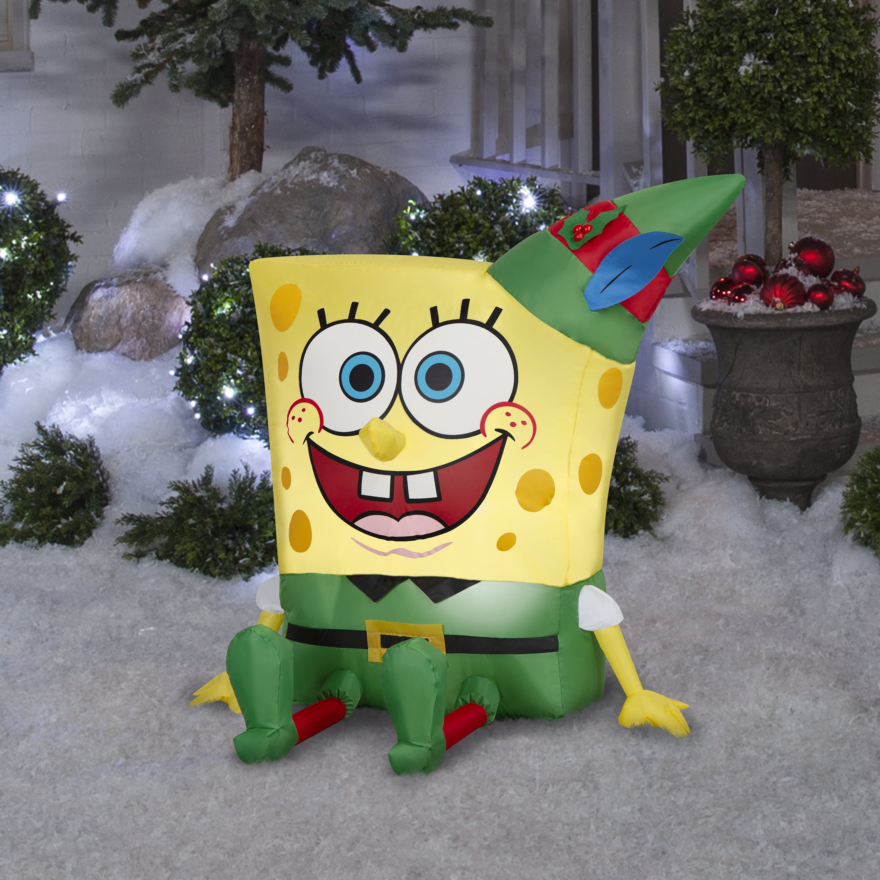 Gemmy Christmas Inflatable SpongeBob in Elf Outfit, 3 ft Tall, Multi