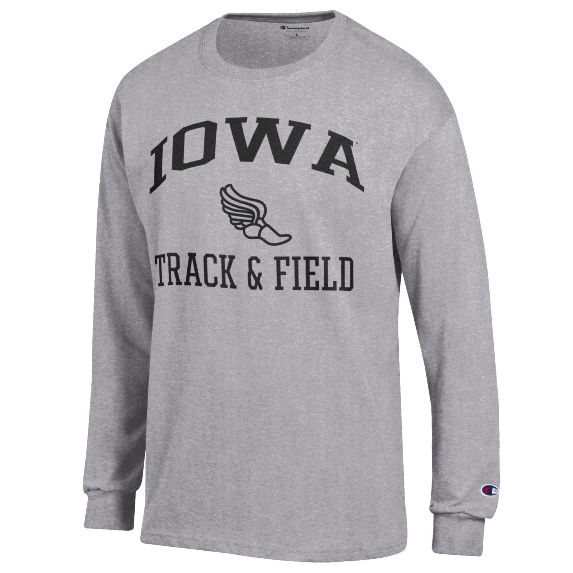 Men's Champion  Gray Iowa Hawkeyes Track & Field Icon Long Sleeve T-Shirt