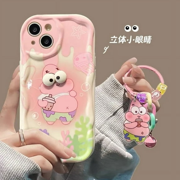 Big Eyes SpongeBob Cartoon TPU Soft Phone Case For iPhone 11 12 Mini 13 Pro Max 14 Pro 15 Pro X XS Max XR 7 8 Plus With Pendant White P For iPhone X XS