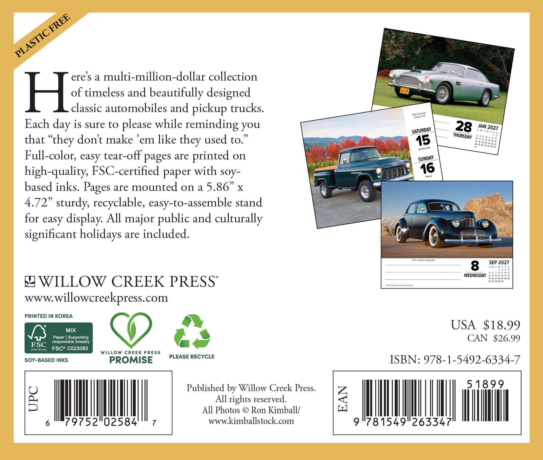Willow Creek Press, Classic Cars & Trucks 2027 Box Calendar