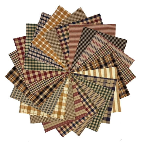 40  Primitive Plaids Homespun Cotton Fabric 6" x 6" Precut Quilt Squares Charm Pack by JCS