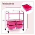 thumbnail image 3 of Rolling Storage Cart with 4 Drawers - Utility Cart on Wheels w/2 Shelves & Metal Frame, Paper Scrapbook File Organizer for Home Office School Classroom, Movable Art Cart (Pink), 3 of 8
