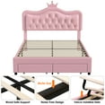 thumbnail image 3 of Homfa Queen Size LED Upholstered Bed with Adjustable Crystal Button Tufted Crown Headboard, Soft PU Princess Platform Bed with 2 Storage Drawers, Pink, 3 of 8