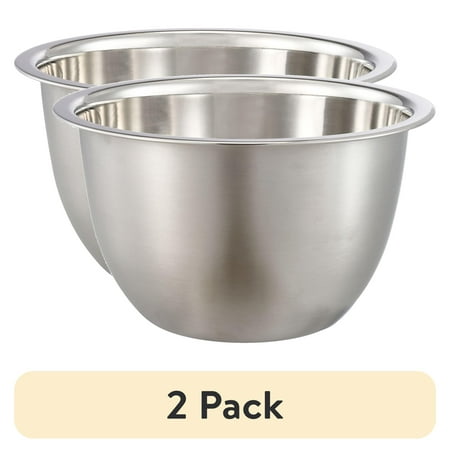 (2 pack) Mainstays SS 8QT Multi-Use Mixing Bowl for Prepping, Serving or Storage