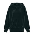 thumbnail image 3 of Fesfesfes Women's Casual Velour Hooded Pullover Sweatshirt Long Sleeve Drawstring Hoodie Top with Kangaroo Pocket Solid Color Loose Fit for Fall Winter Daily Wear, 3 of 8