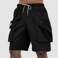 thumbnail image 4 of MIXUE Mens Shorts Summer Solid Color Elastic Waist Drawstring With Zipper Pockets Loose Casual Sports Activities Outdoor Holiday Wear,Black,XXXL, 4 of 5