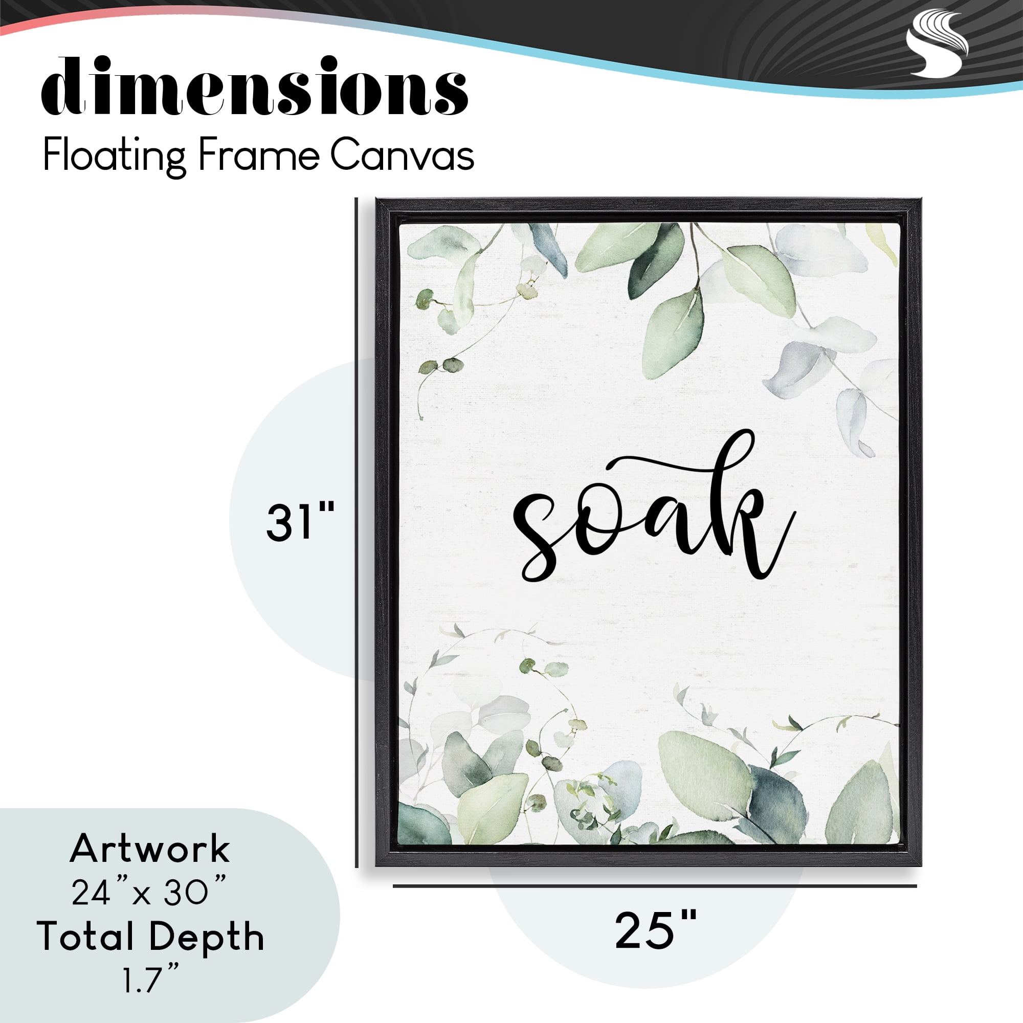 Soak Leafy Herbs Black Framed Floater Canvas Wall Art, design by Lettered and Lined