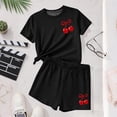 thumbnail image 6 of Virmaxy Cherry Print Tee and Shorts Set Girls Solid Color Loose Fit Summer Two Piece Casual Outfit for Play and Everyday Comfort, for 3-14Y Black, 6 of 6