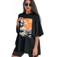 thumbnail image 3 of Plus Size Shirt for Women Black Tops for Women Short Sleeves Shirt for Women Wave 3 T Shirt Crewneck Shirt for Women XL, 3 of 5