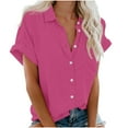 thumbnail image 2 of loopsun Summer Tops for Womens,Fashion Woman Causal Button Solid Blouse Short Sleeve T-Shirt Summer Tops Hot Pink M, 2 of 5