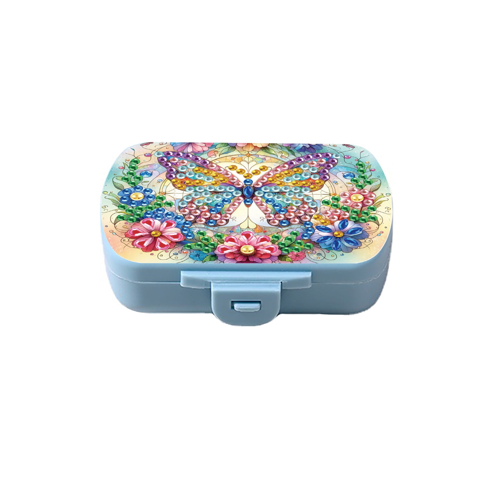 FLOPESN Diamond Art Painting Mini Storage Box with 6-Grid,Creative Design Compact Portable Small Case for Purse Travel Daily- Colorful Butterfly