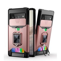 Allytech Wallet Case for Google Pixel 6 Pro 2021 Case with Camera Lens Slide Cover, Case with 360°Rotate Metal Ring Holder Kickstand Card Holder Back Anti-Scratch Case for Pixel 6 Pro 5G, Rosegold