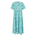 thumbnail image 3 of vigerkar Women Casual Loose Bohemian Floral Dress Short Sleeve Long Maxi Summer Beach Swing Dress Green, XL, 3 of 8