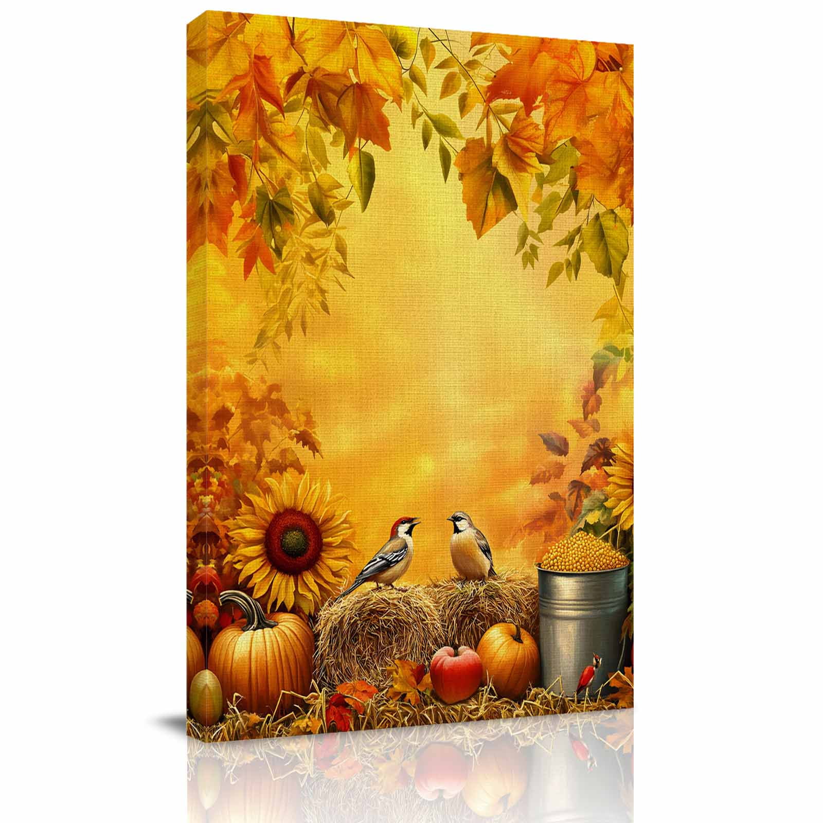 Canvas Wall Art Fall Framed Canvas Prints for Bathroom Hallway Thanksgiving Pumpkin Sunflower Maple Leaf Bird Small Gallery Wrapped Wall Decor for Home Office Gifts 8 x10 Ship Next Day