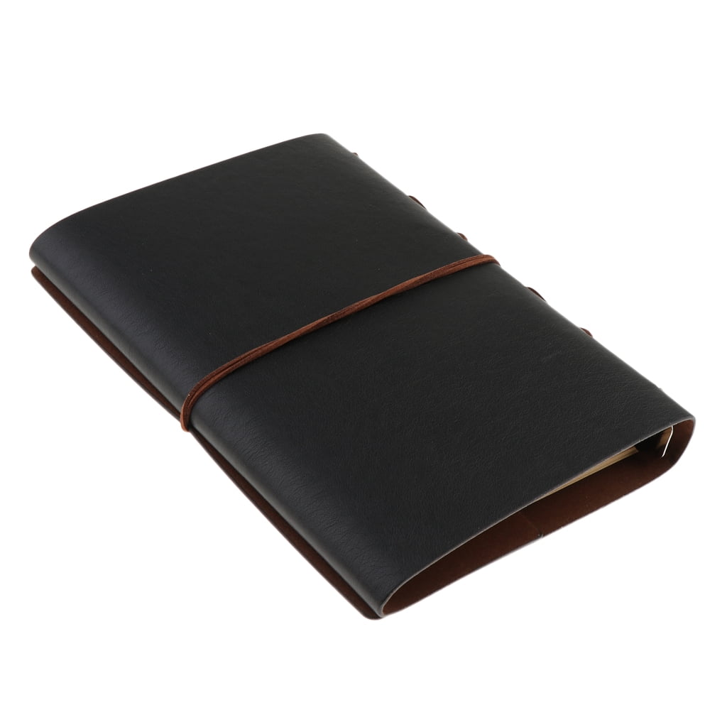 A5 Leather Journal Notebook Portable Loose Leaf Blank Notebook for Drawing, Diary Black