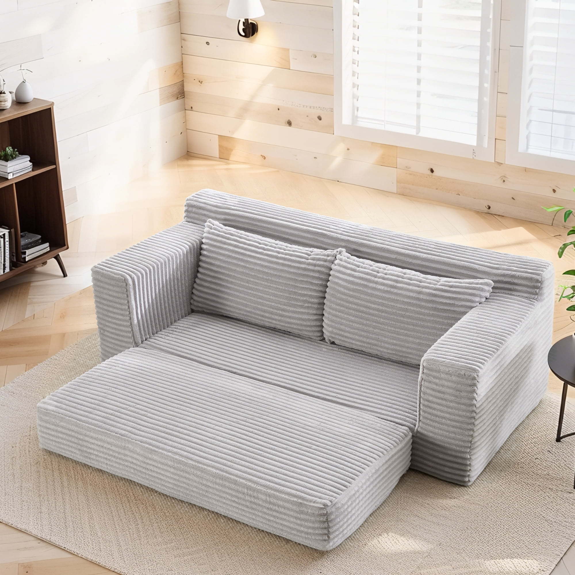 Leumius 70" Corduroy Loveseat Sofa,Pull Out Sleeper Sofa Bed,2-in-1Convertible Sofa Bed with Memory Foam & Steel Frame,No Assembly,Compact Couch for Small Spaces,Apartments,Grey