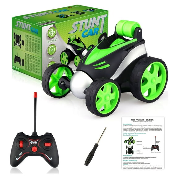 Wupuaait Remote Control Rolling Car Toys, RC Stunt Car with 360° Rotation Xmas Gift for 3-12 Years Old Kids, Green
