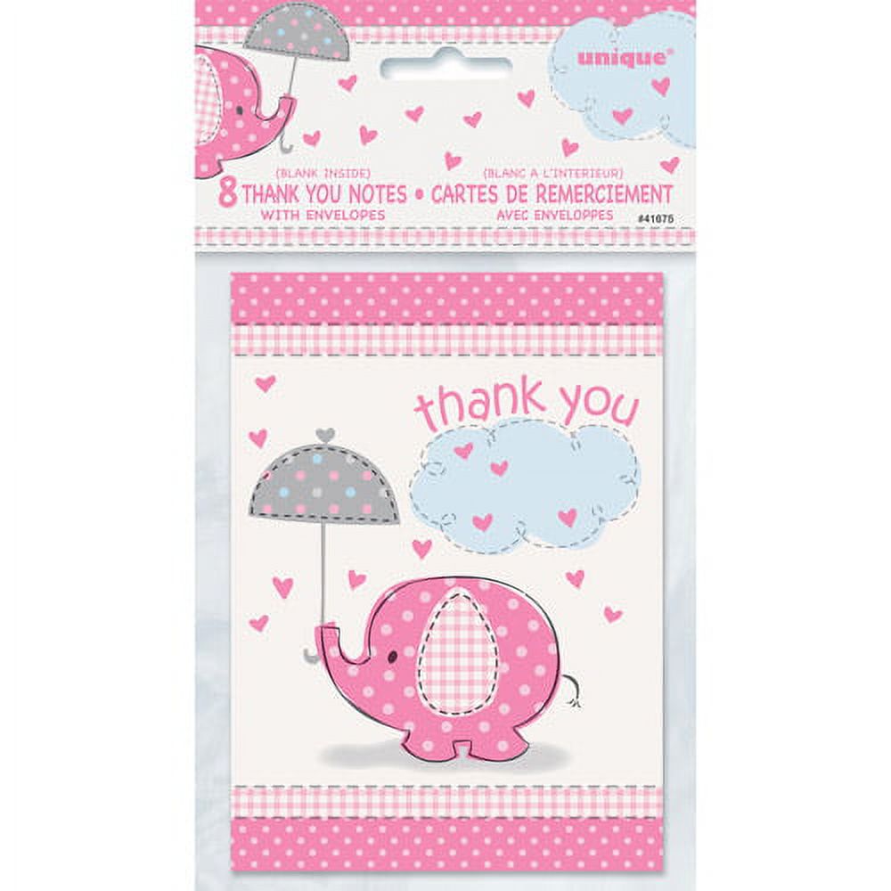 Pink Elephant Girl Baby Shower Thank You Cards, 8ct - image 3 of 3