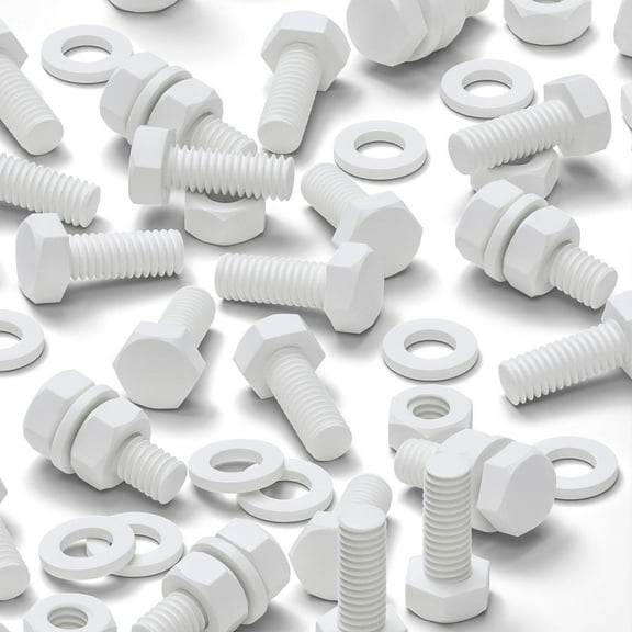 50 x Hexagon Head Screws White, PVC Plastic nuts & bolts, oxidation resistant, weather resistant, UPVC, M6 x 16mm, (15/64 x 5/8 inch in)