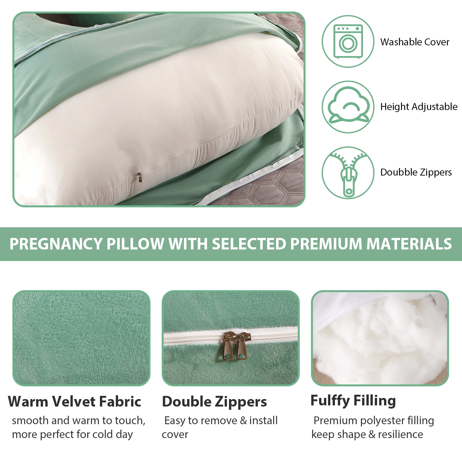 BATTOP Pregnancy Pillow,U-Shape Full Body Maternity Pillow with Removable Cover for Adults Sleeping,Support for Head,Back,Hips,Legs,Belly