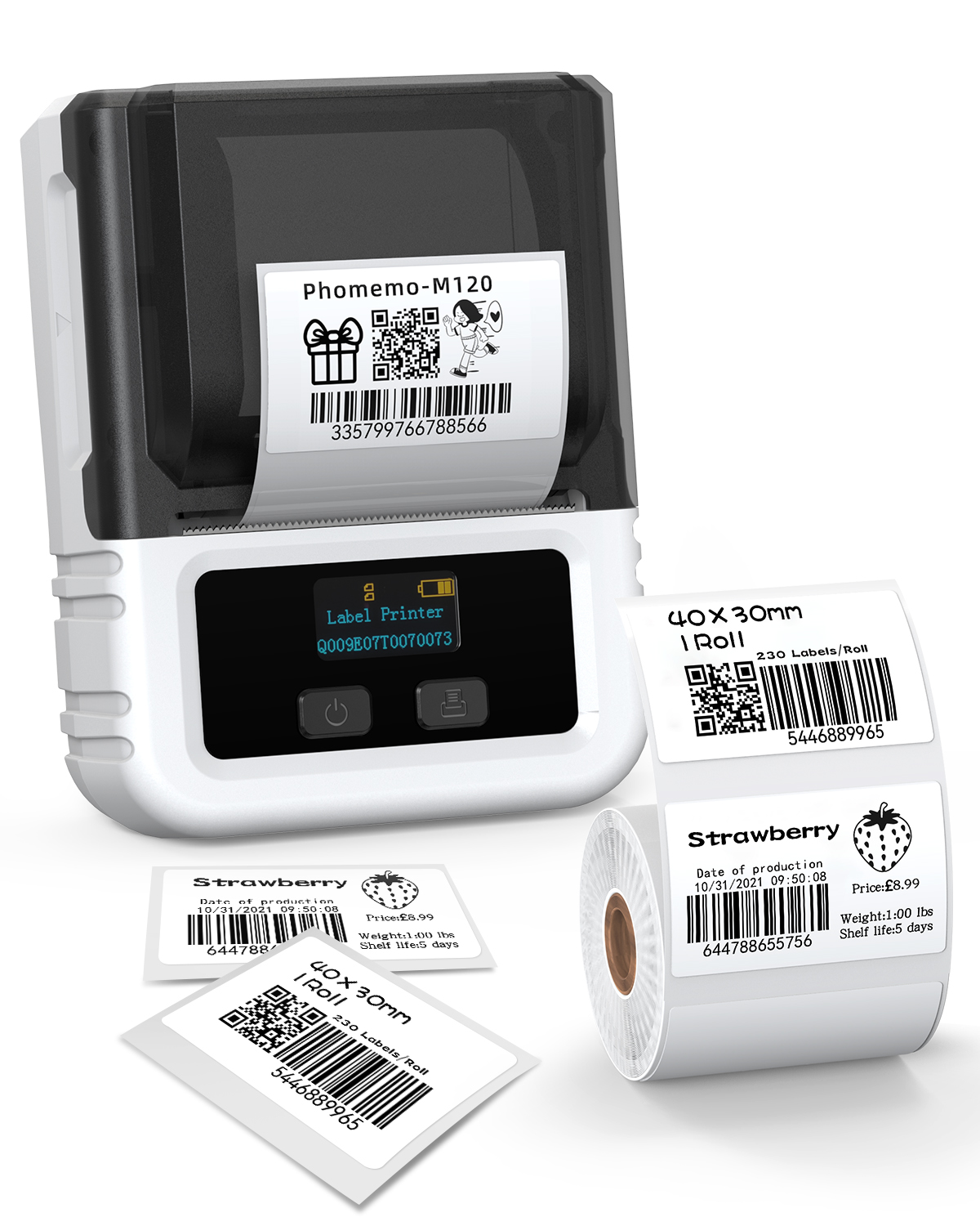 Phomemo M120 Label Maker,Barcode Label Printer, Portable Bluetooth