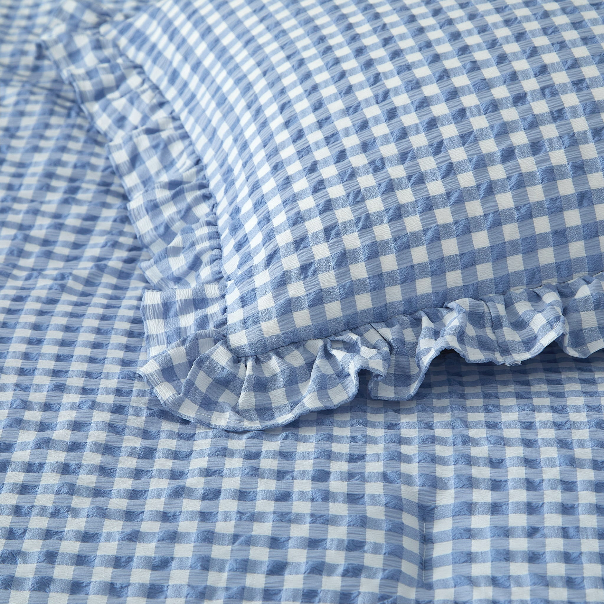 Mason & Craft 3 Piece Blue Gingham with Ruffle Comforter Set, Full/Queen