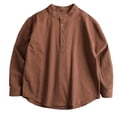 thumbnail image 2 of Mens Tee Shirts Long Sleeve Crewneck Henley Shirts Lightweight Coffee T-Shirts with Button Summer Shirts for Men, 2 of 5