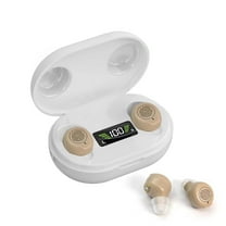 Invisible Hearing Aids for Seniors with Crystal Sound, Digital In-the-Ear Discreet & Comfortable Fit Hearing Aids with Intelligent Noise Reduction, One Button Control, Lasts Up to 100 Hours (Beige)