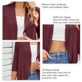 thumbnail image 3 of Women Cover Up Blouse Summer Pure Color Three Quarter Length Sleeve Ruffle Hem Cover Up Jacket, 3 of 5