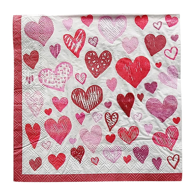 20 Pcs Serviettes en Papier Imprimé Cœur pour la Saint-Valentin - pour Décoration de Table