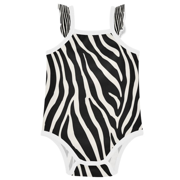 TTYWHD Infant Toddler Baby Girl Romper Classic Zebra Stripes Texture Ruffle Sleeveless Cotton Summer One Piece Bodysuit 3-24M
