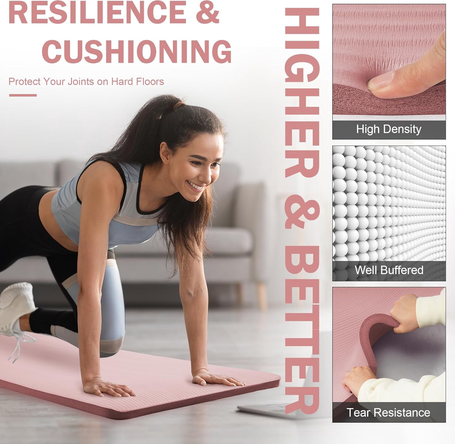 Fitvids 1 Inch Thick Yoga Mat 71x24 Inch - Non Slip Workout Mat with Carry Strap, Multiple Colors - Versatile Exercise Mat for Home, Gym, Pilates, Meditation - For All Skill Levels
