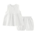 thumbnail image 1 of WEIYLL Ensemble de Pyjamas pour Filles Été Couleur Unie Sans Manches Col Rond Robe Confortable Double Cardigan Maison 2 Pcs Tenue de Nuit 4-5 Ans, 1 of 8