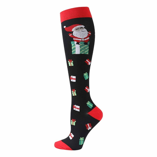 Chaussettes de Noël Imprimées Mi-Mollet Longues Chaussettes Genou Bas de compression Multicolores