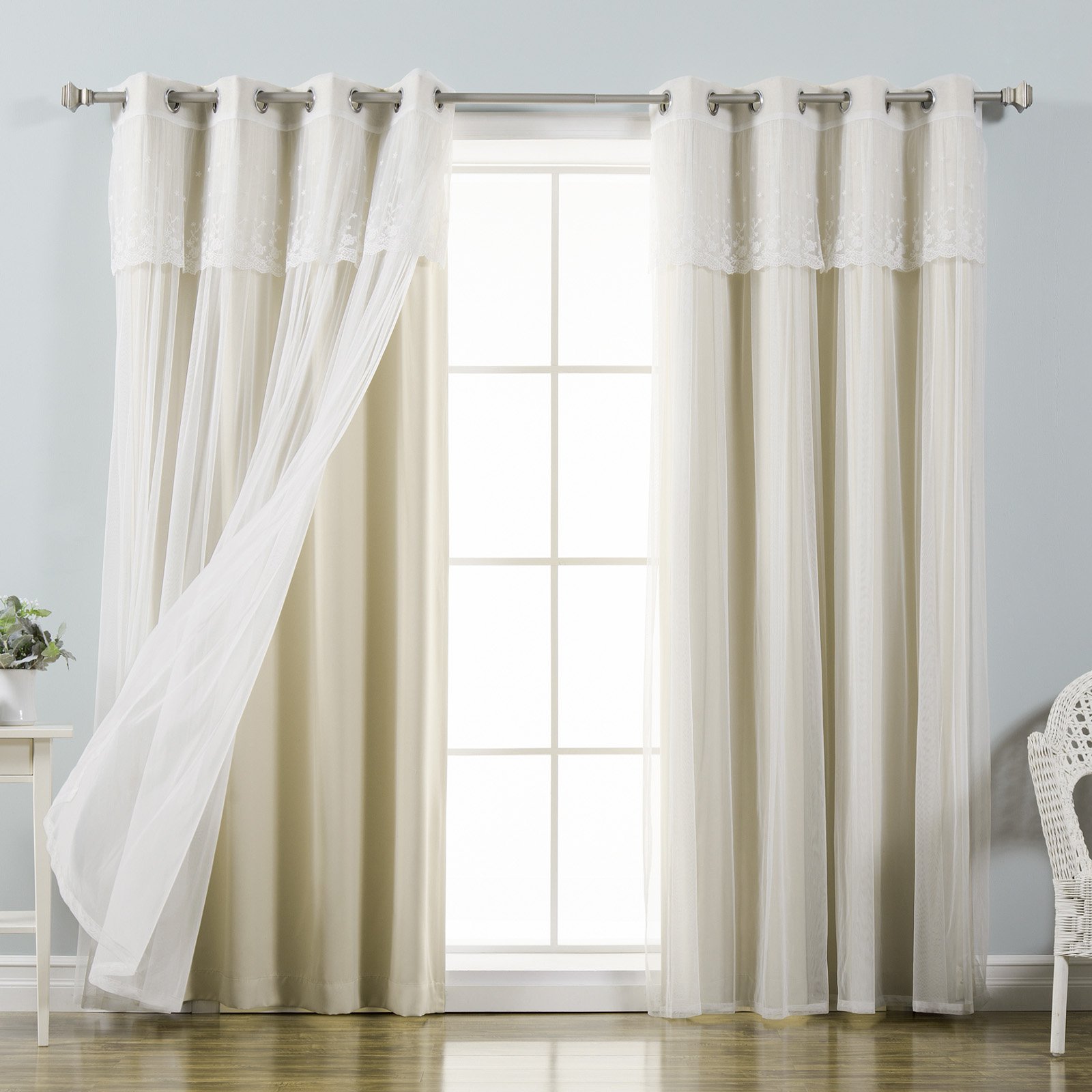 Best Home Fashion Mix &amp; Match Tulle Blackout Curtain With Attached ...