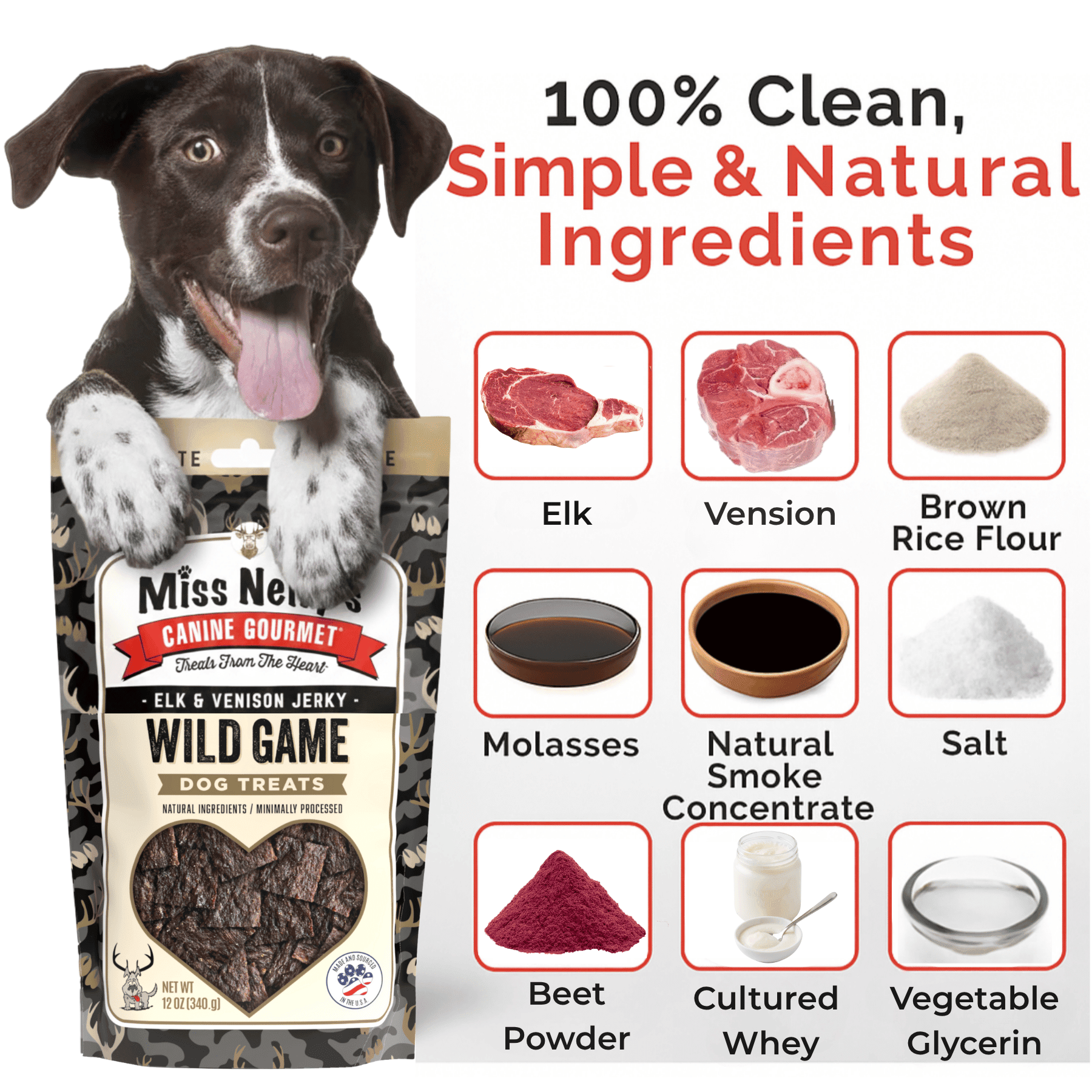 Miss Nelly's - Heart of The Wild – All Natural Elk & Venison Jerky Dog Treats - Made in USA Only - Minimally Processed Real Meat Treats - 12 oz