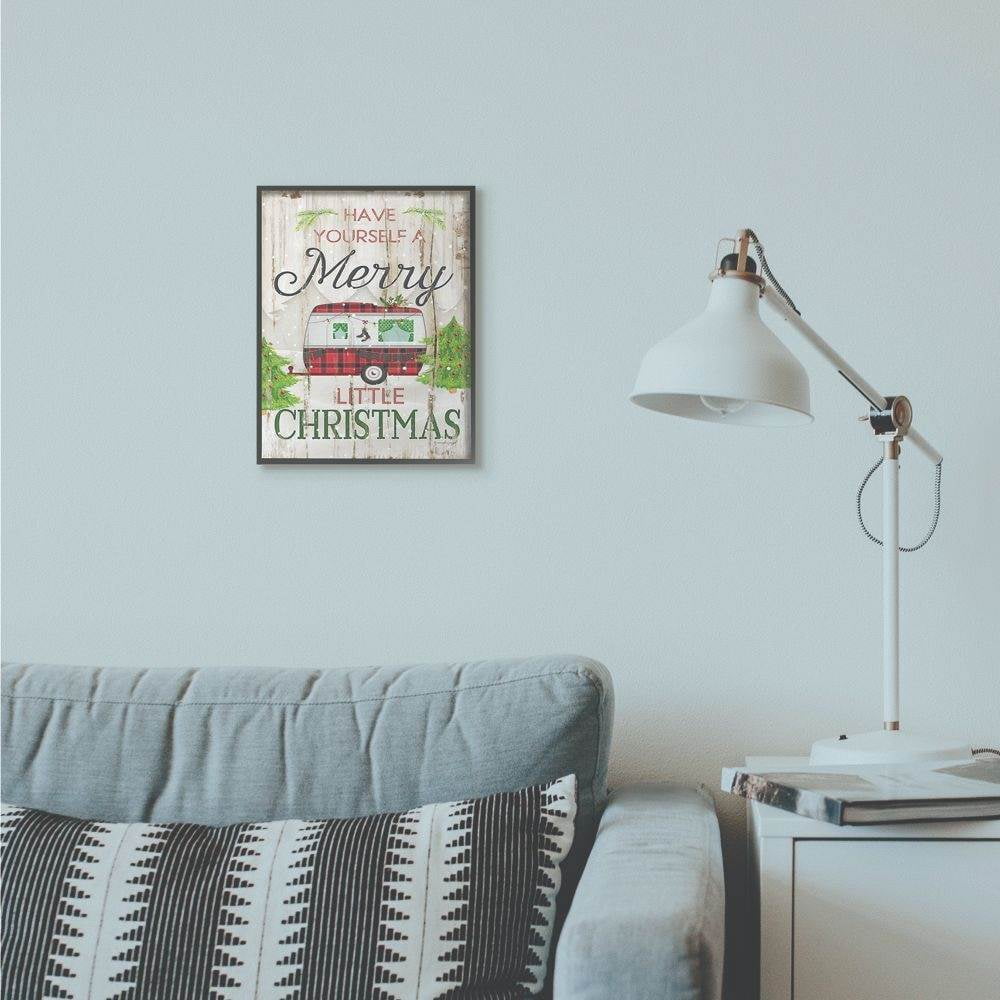 Stupell Industries Merry Little Christmas Red Plaid Camper Wood Texture Holiday Word DesignFramed Wall Art By Artist Jennifer Pugh