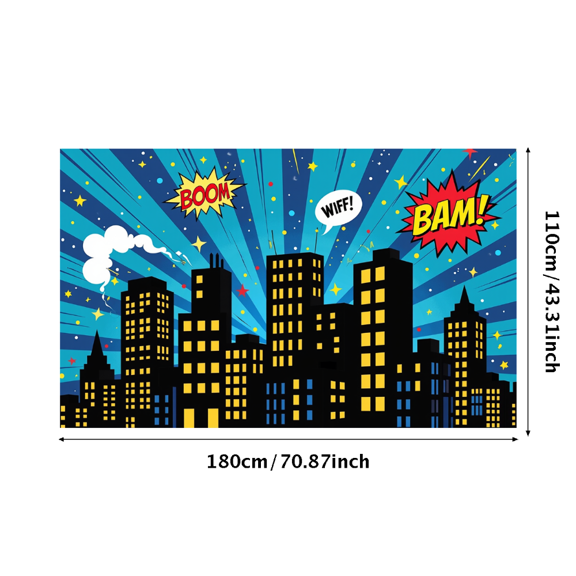 Comic Style Cityscape Background Banner with Explosion Elements Party Decorations Photo Props Backdrop for Kids Party Themed Party Cosplay Party