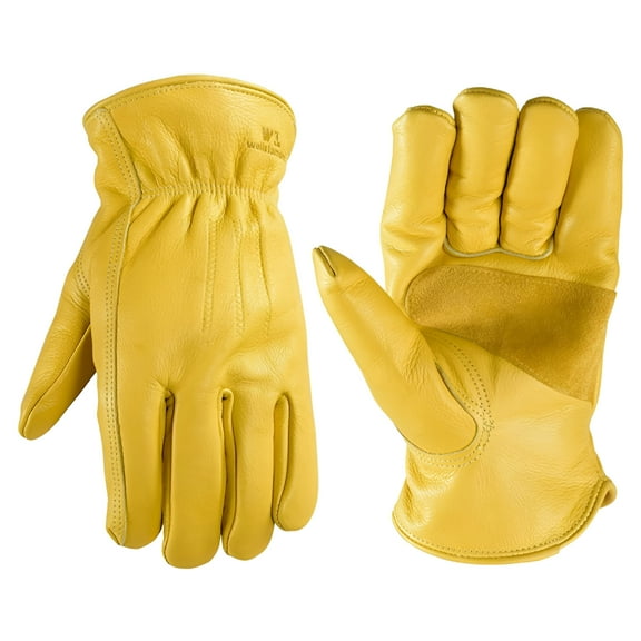 FACEGA Men'S Winter Leather Work Gloves, Leather Winter Gloves, Cowhide, Lined Leather, Large , Yellow