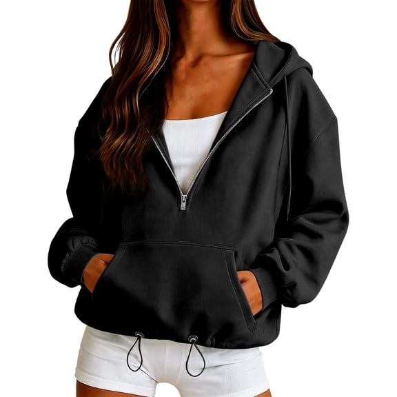 SRZYMJ Womens Quarter Zip Pullover Casual Long Sleeve Sweatshirts Half Zip Hoodie