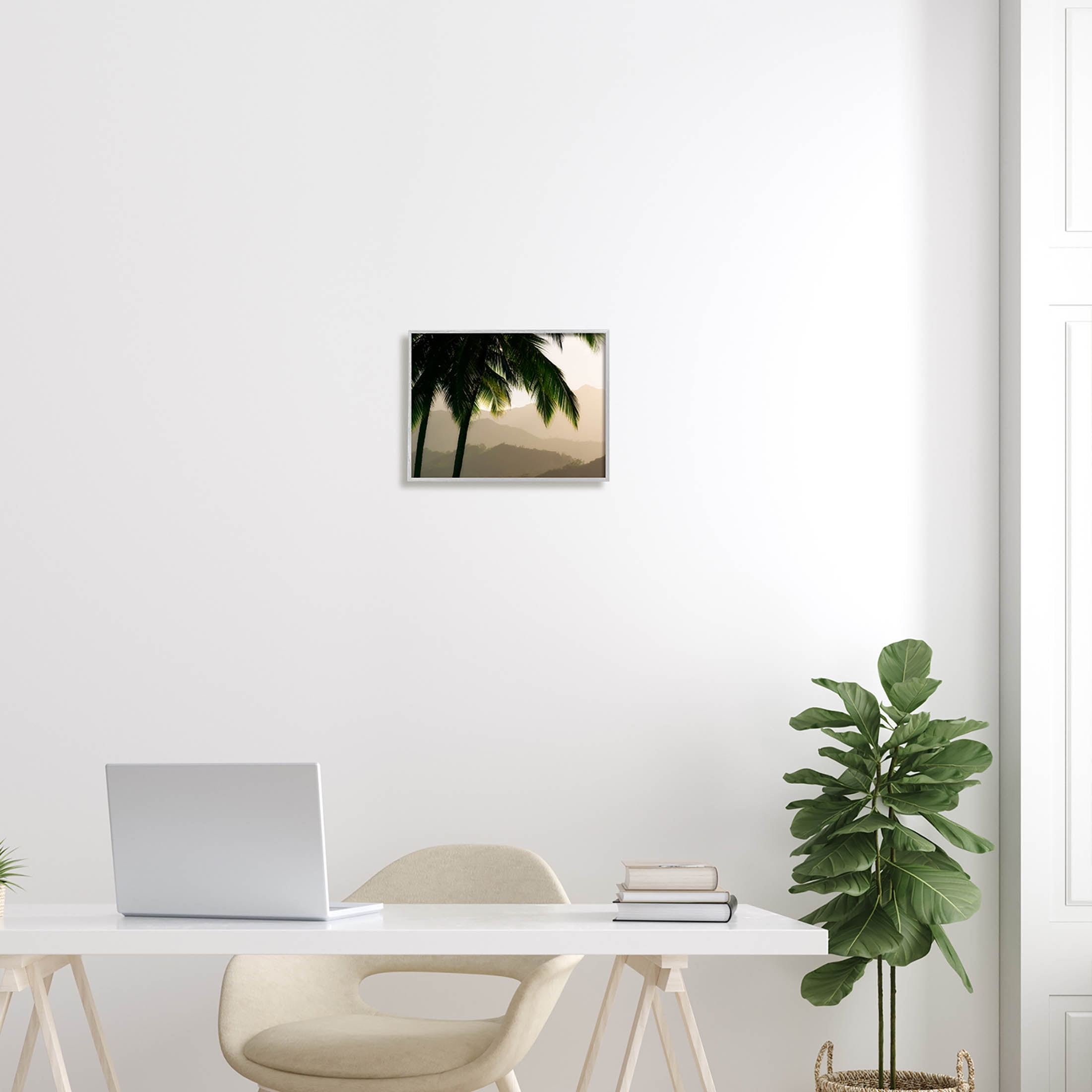 Stupell Industries Palm Trees At Sunrise Mountain Range Photograph Gray Framed Art Print Wall Art, Design by Dennis Frates