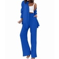 thumbnail image 3 of Women'S Solid Color Collared Blouse and High Waist Pants Two Piece Set Fashion Blue S, 3 of 9