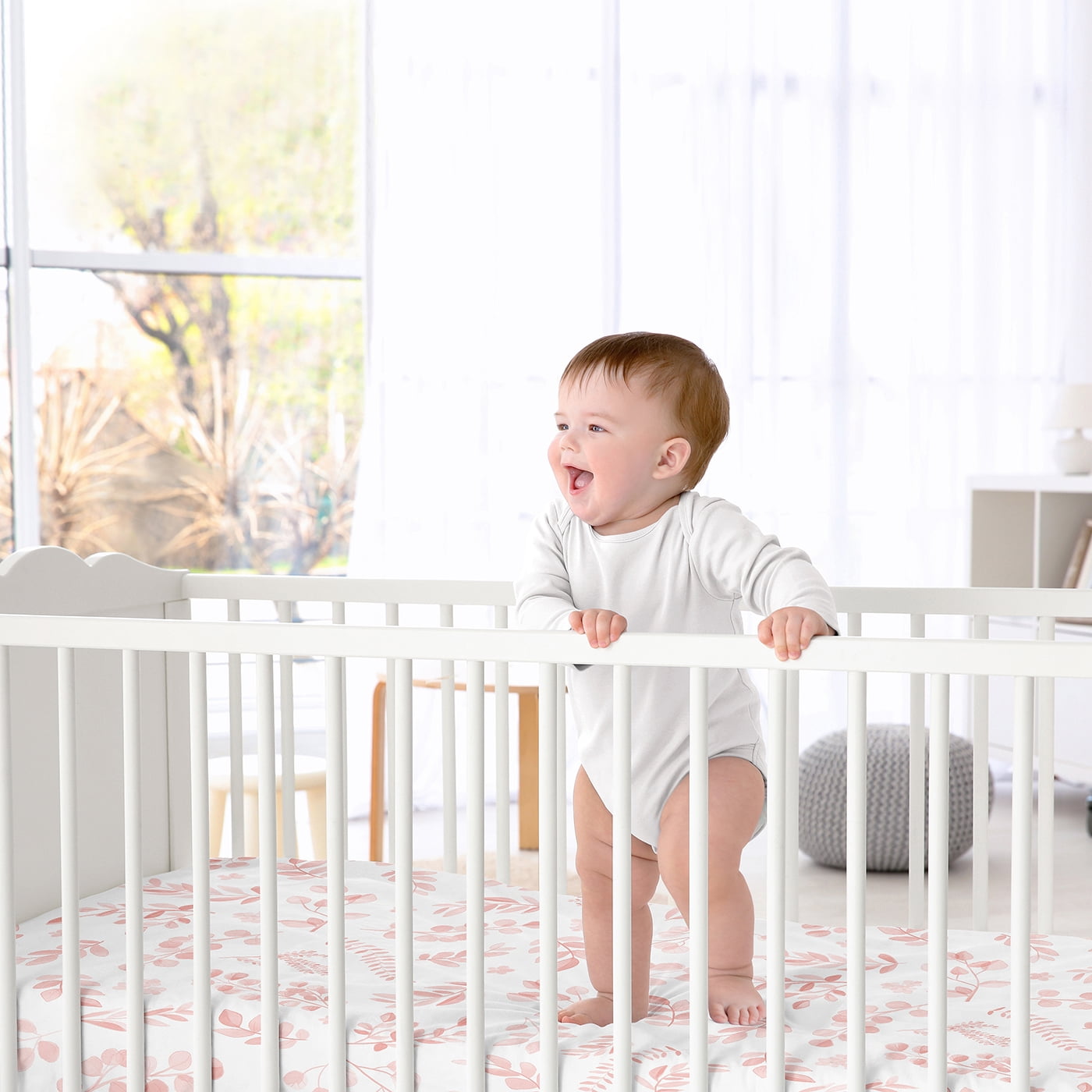 Sweet Jojo Designs Botanical Pink and White Fitted Crib Sheets 2 Piece Set