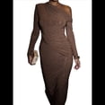 thumbnail image 2 of Vestido de Mujer Otoño Invierno Francés Larga Ajustado Maxi Vestido Formal para Mujer Marrón L, 2 of 7